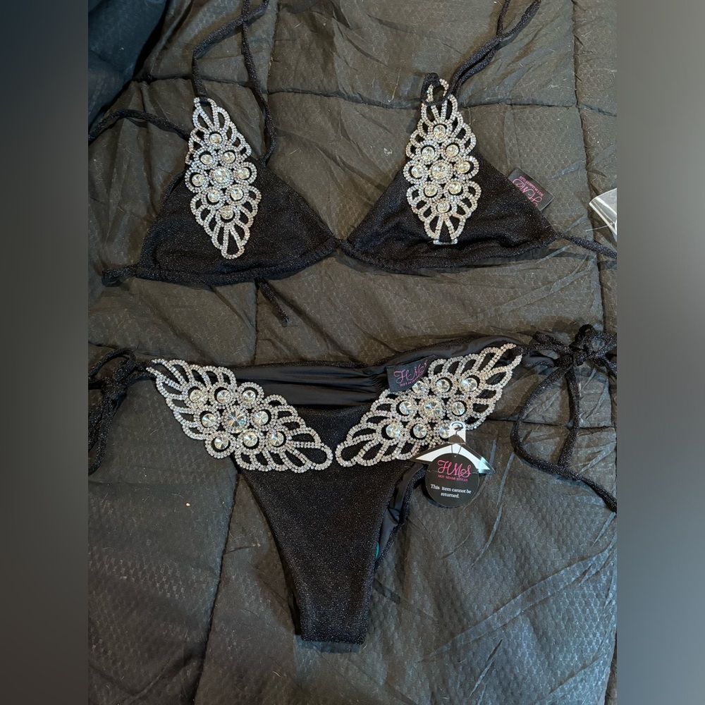 Hot Miami Style Black with rhinestone bikini bathing suit